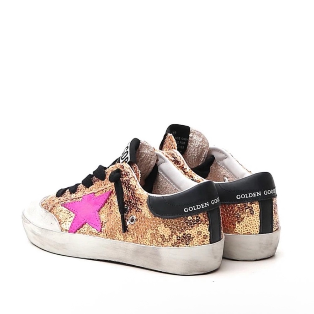 NEVER WORN Golden Goose Women's Sequin Gold and Pink Sneakers - Picture 6 of 6